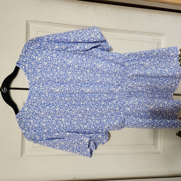 Blue and White Floral Wrap Dress - Picture 6 of 8